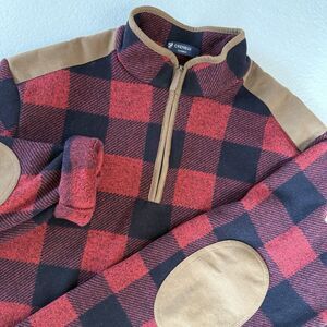 Cremieux Classics Buffalo Plaid Men's Large Quarter Zip Fleece Suede Elbow Patch